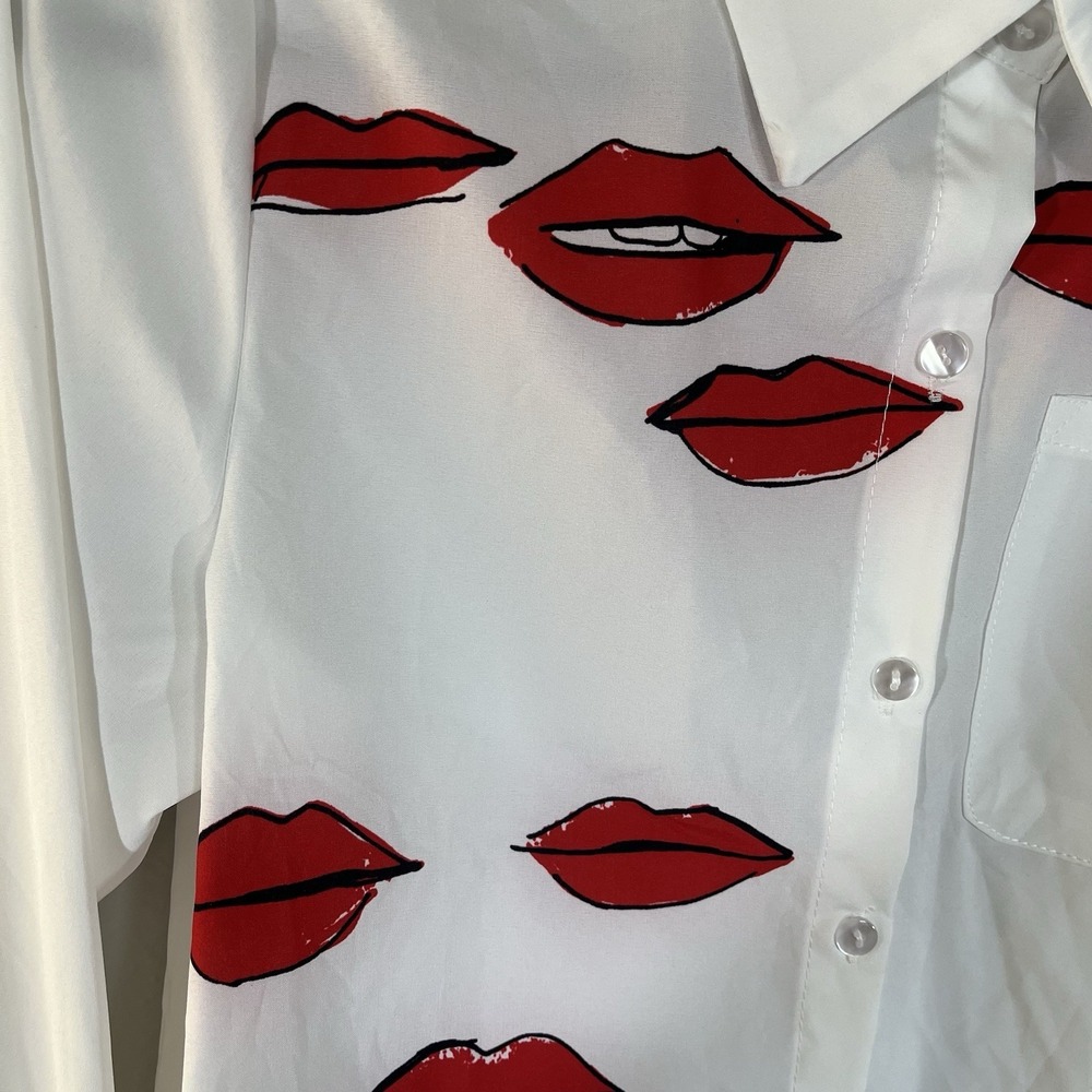 HTF Garance Dore X Zara 100% Cotton Blouse Kiss Lips Parisian Chic Sz Med Rare - Picture 10 of 14